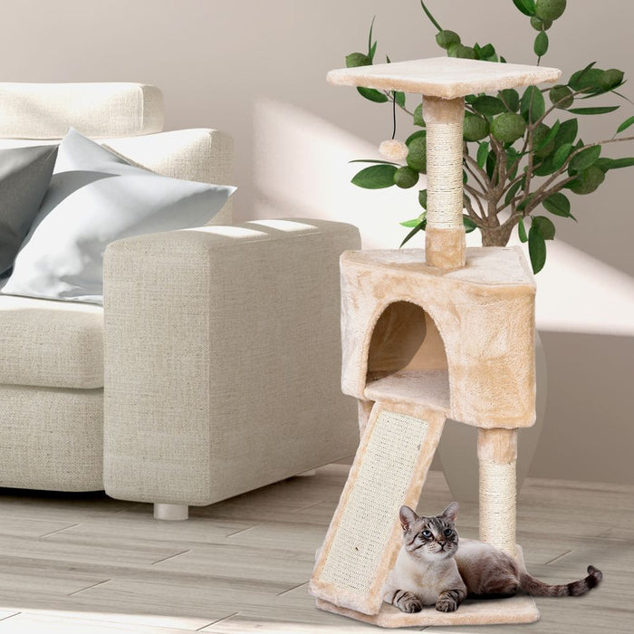 Premium Quality 3-Level Cat Tree with Scratching Posts, Perch, Condo, and Ladder - Beige Pawhut