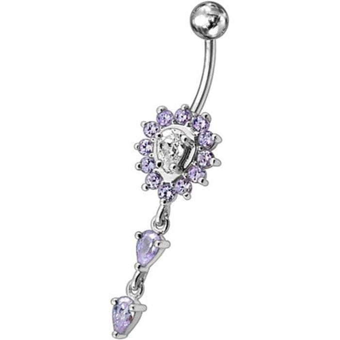 Fancy Ancient Flower Jeweled Dangling Navel Ring