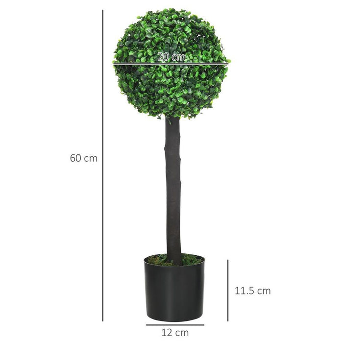 HOMCOM 2 Potted Artificial Boxwood Ball Trees, 60cm - Realistic Colors & Textures, Zero Maintenance