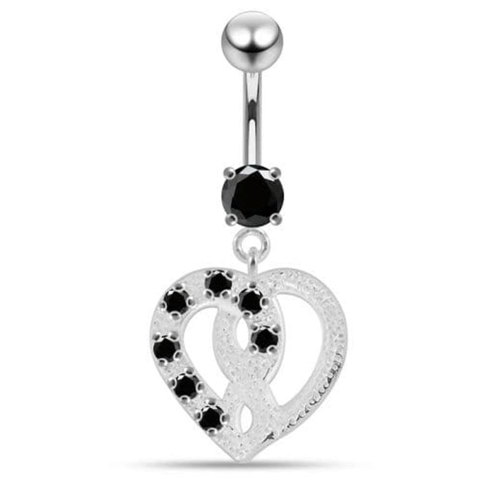 Jeweled Love Twin Hearts Sterling Silver Belly Button Piercing