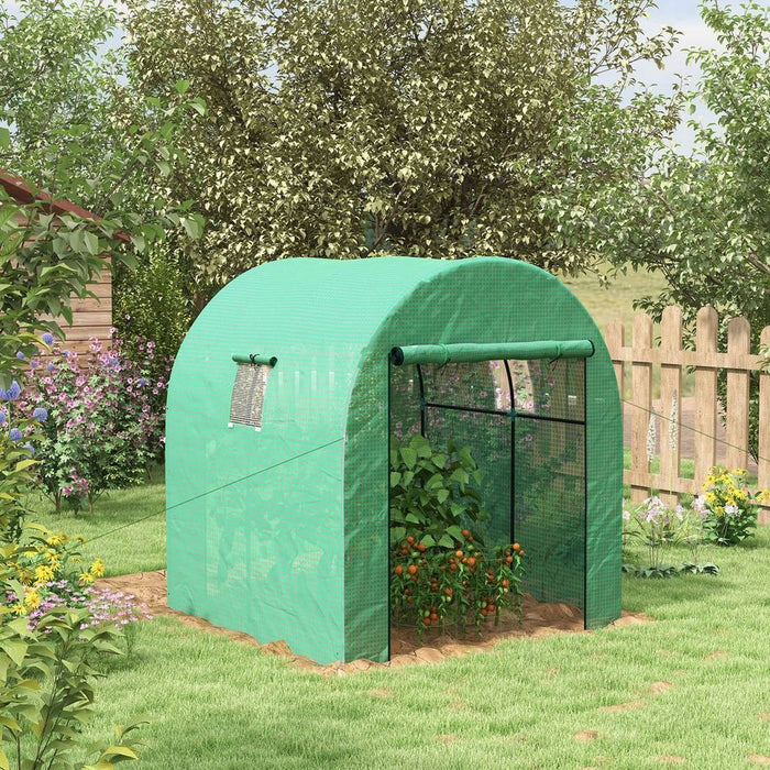 Outsunny 1.8 x 1.8 x 2m Polytunnel Greenhouse with Doors and Mesh Windows