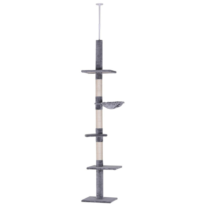 Premium Quality 5-Tier Cat Tree Tower - Floor to Ceiling Adjustable Scratcher - Pawhut