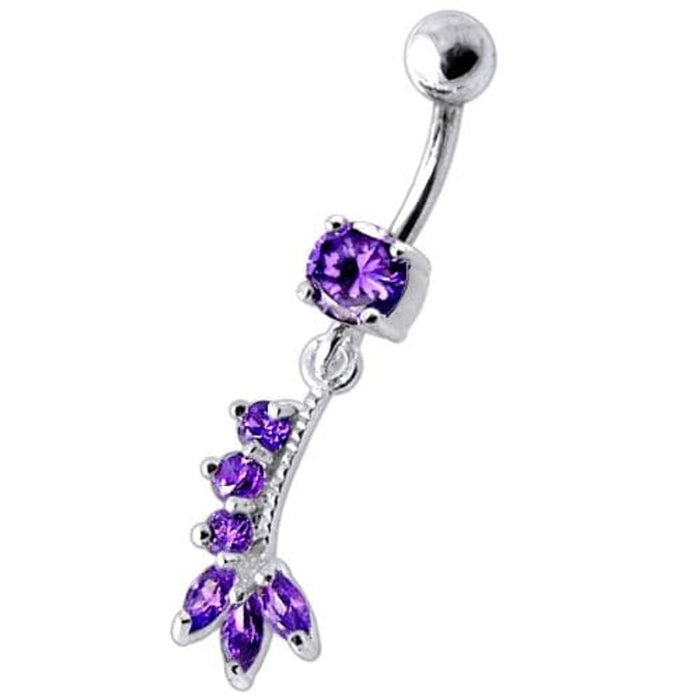 Fancy Silver Dangling Curved Bar Belly Ring