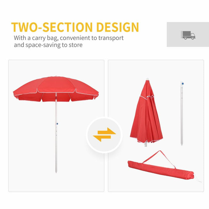 High-quality 1.96m Beach Umbrella w/ Aluminium Frame & Bag- Red