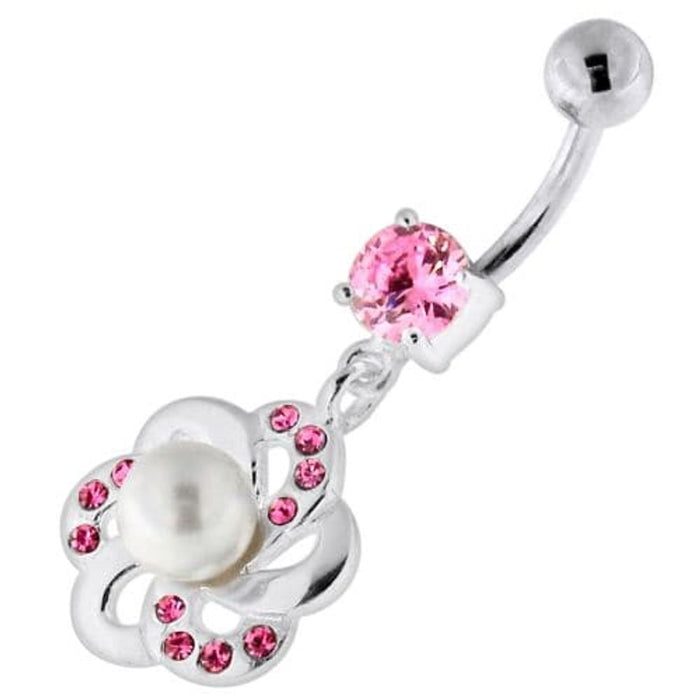 Jeweled Flower with Center Pearl Swirl Navel Belly Piercing