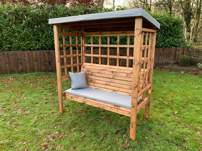 Premium Bramham Three Seat Arbour - Green/Grey/Burgundy - Waterproof & Hand-Finished - Made in Britain - 10-year Rot Free Guarantee