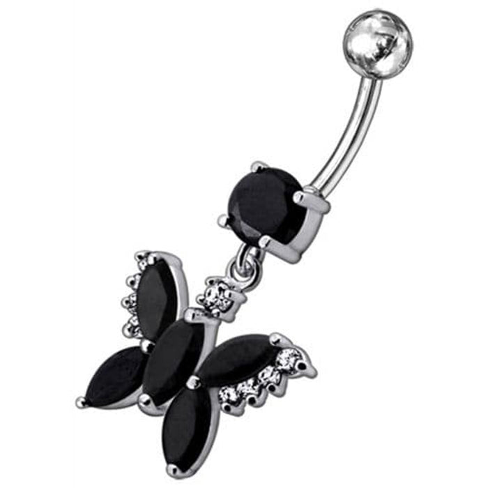 Jeweled Butterfly Dangling Belly Button Ring