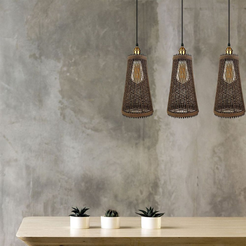 Retro Industrial Vintage Rattan Ceiling Pendant - 3 Head Natural Wicker Basket Style - High-Quality Materials - Dimmable - Free Shipping