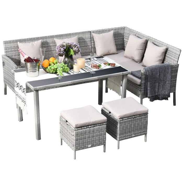 5 Pc Rattan Wicker Patio Dining Set - Outdoor Furniture with Table, Stool and Lounge | Weather-Resistant, Comfortable Cushions