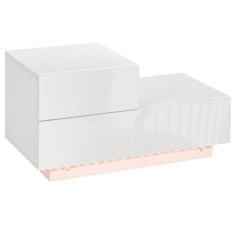 HOMCOM High Gloss LED Nightstand Table - Remote Control, White - Best Quality
