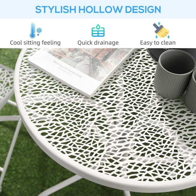 Garden Bistro Set for 2 with Folding Chairs and Round Table, White