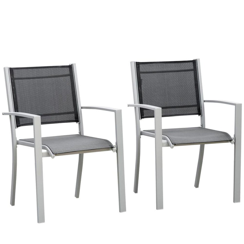 Outdoor Mesh Seat Bistro Chairs | Set of 2 Grey Chairs | Patio Dining Chair | High Quality Design | Sturdy Steel Frame