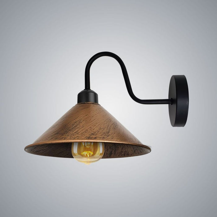 Brushed Copper Wall Light Fixture,Black Wall Sconce E27 Base Socket Screw Wall Mounted Swan Neck Cone Shape Shade