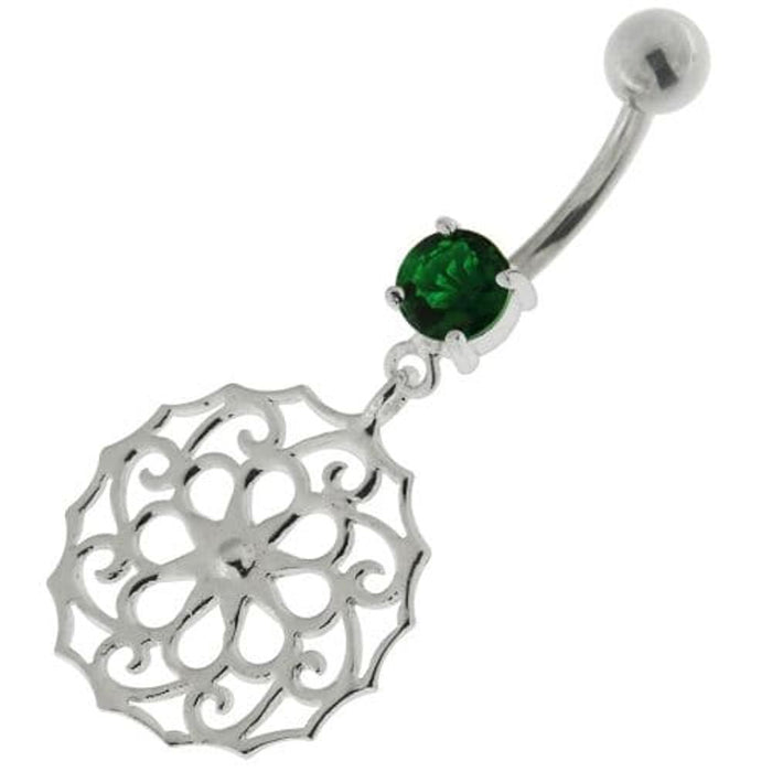 Flower Of Life Pattern 925 Sterling Silver Navel Belly Piercing