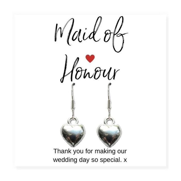 Maid of Honour Heart Earrings & Thank You Card Gift