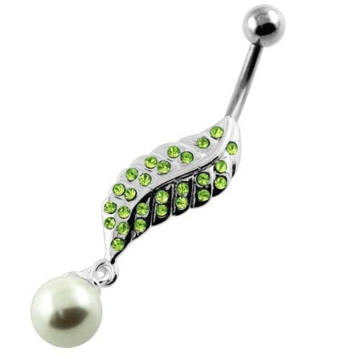 Multi Jeweled Leaf with Pearl Belly Button Piercing