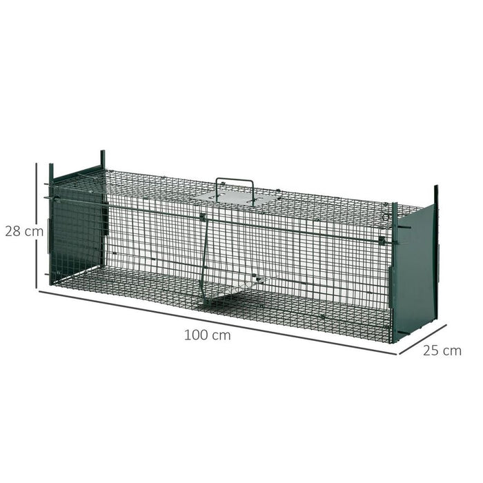 PawHut 2-Door Humane Live Cage Trap for Small Animal Easy Set, Dark Green