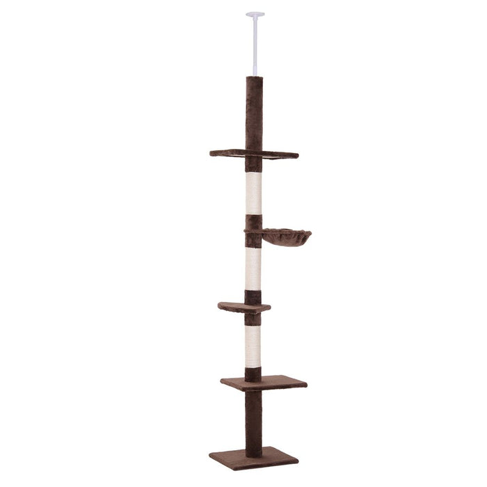 FloortoCeiling Cat Tree 5Tier Kitty Tower Brown for Indoor Cats, HighQuality & Tension Rod Included