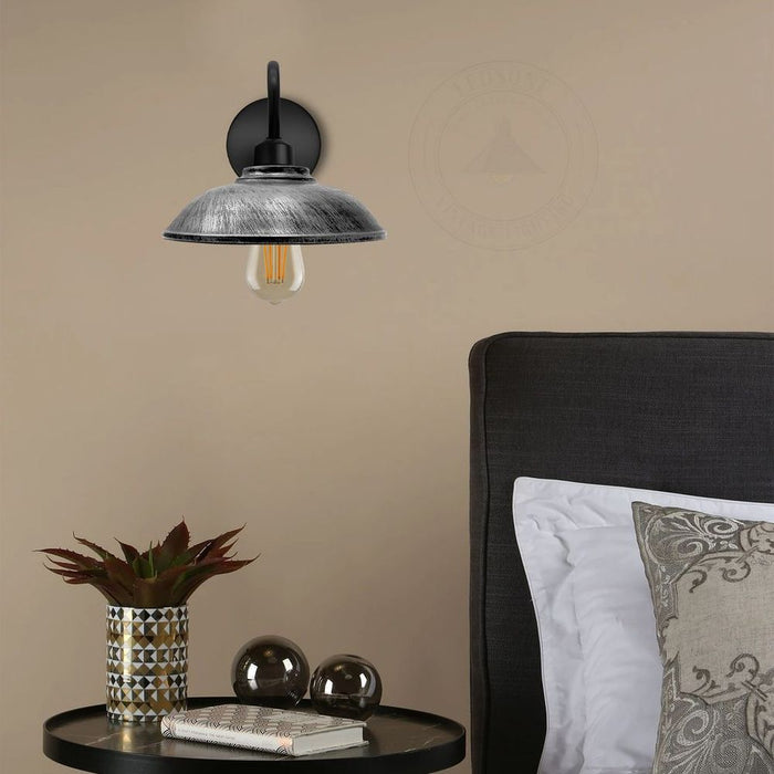 Brushed Silver Wall Light Fixture, Black Wall Sconce E27 Base Socket Screw Wall Mounted Swan Neck Hemisphere Shape Shade