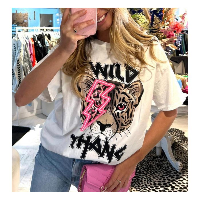 Ladies Oversized Tiger Lightning Wild Thang Short Sleeves T Shirt Top