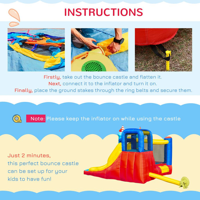 Outsunny 4 in 1 Kids Bouncy Castle Large Sailboat Style Inflatable House Slide Trampoline Water Pool Climbing Wall with Blower Carrybag for Kids Age 3-8, 2.65 x 2.6 x 2m