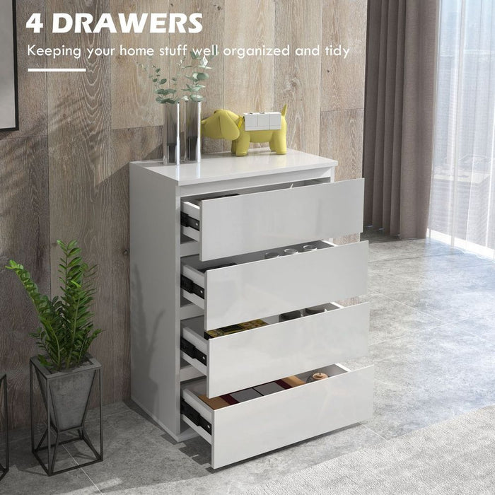 HOMCOM High Gloss 4 Drawer Dresser - Spacious, Stylish, & Organized Storage