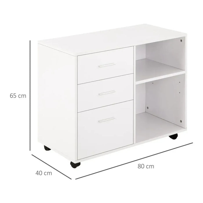 Premium 3-Drawer Storage Cabinet | Office & Home | Freestanding | 2 Shelves | 4 Wheels | White