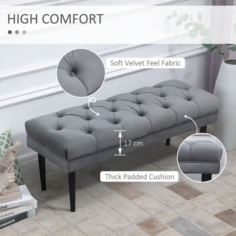 Bed End Bench Button Tufted Upholstered Window Seat for Living Room Grey