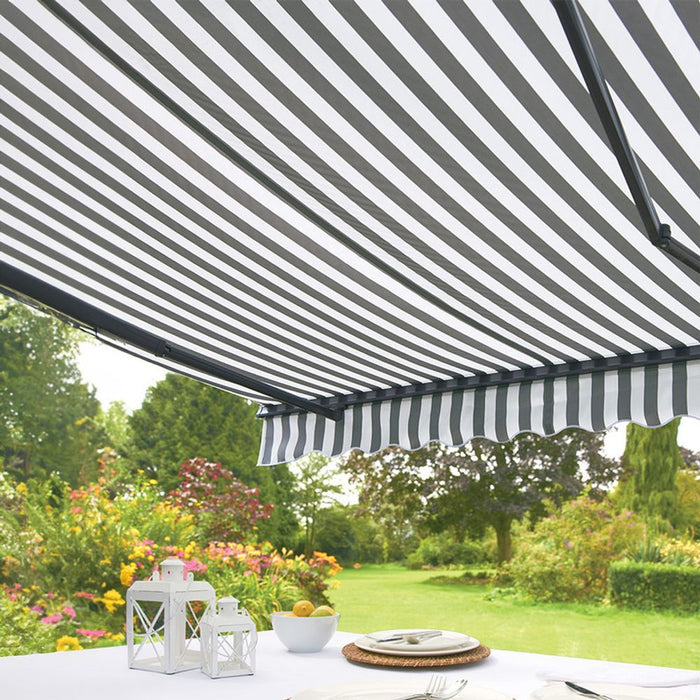 3.5m Kensington Deluxe Easy Fit Grey/White Awning - High Quality Polyester Fabric