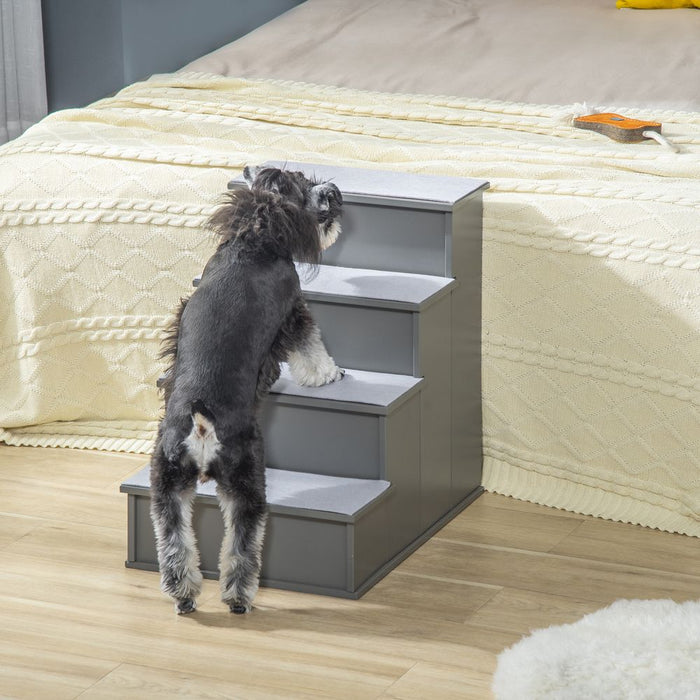 Premium Wooden Pet Steps - Bed, Couch, Stairs - Grey Pawhut - 4 Steps - Comfortable & Durable - Best Quality - Easy Assembly