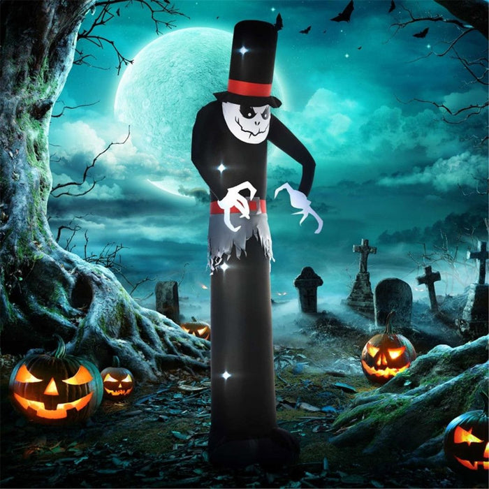 Halloween Decoration Inflatable Skinny Ghost in a Tall Hat is Casting a Spell