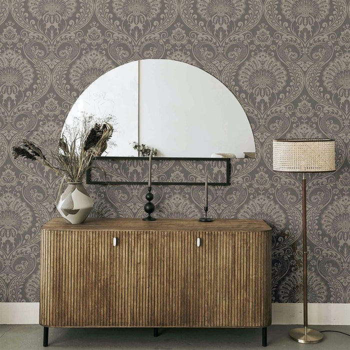 Premium Luxe Damask Chocolate Rose Gold Wallpaper - High Quality