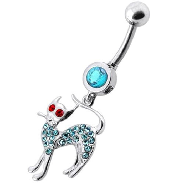 Fancy Jeweled Cat Dangling Navel Bar