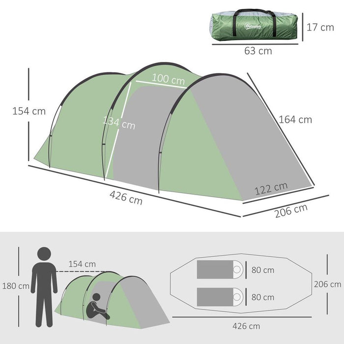 Outsunny 3 Man Camping Tent with Porch and Rainfly, Green