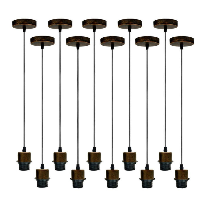 10 Pack Industrial Brushed Copper Pendant Light, Lampshade UK Holder Set