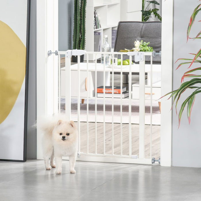 Premium 74-80cm Adjustable Pet Gate: Quality Metal Barrier with Auto-Close Door - White