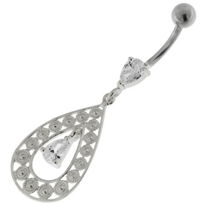 925 Sterling Silver Multi flowers in Tear Shape Belly Button Ring