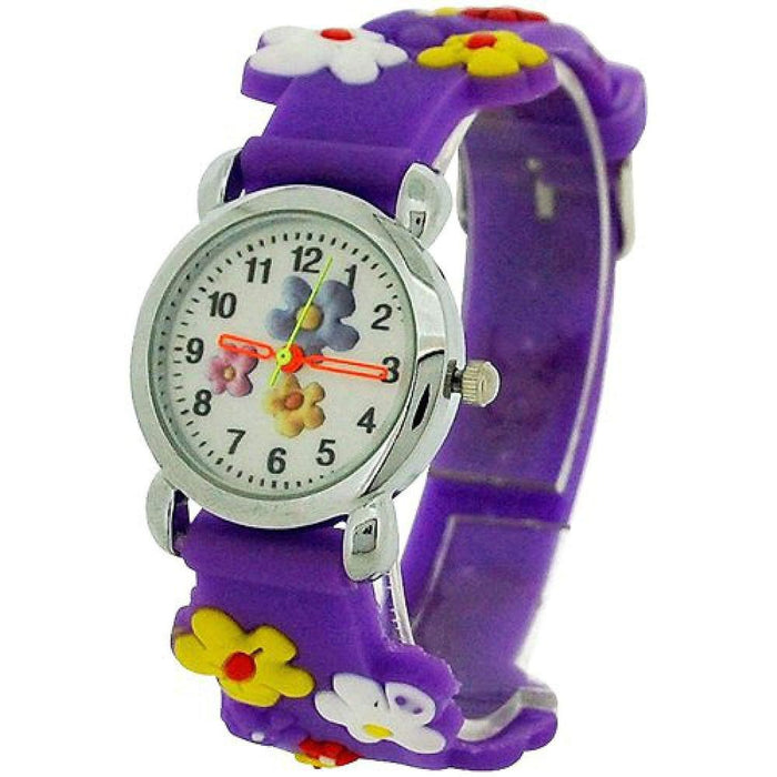 Relda Children's 3D Flower Purple Silicone Strap Girl's Watch