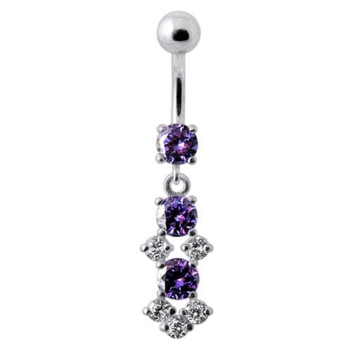 Fancy Jeweled Dangling SS Bar Belly Ring