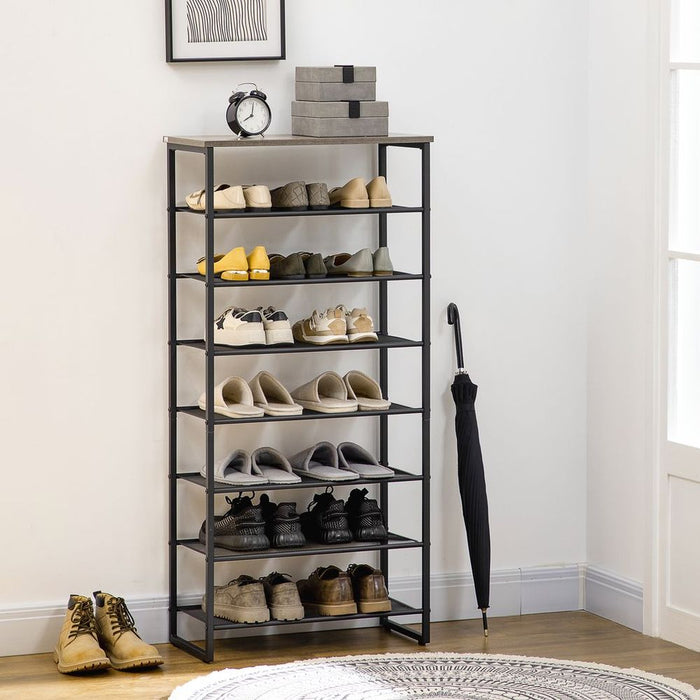 HOMCOM 8-Tier Shoe Rack: 21-24 Pair Shoe Storage Shelf for Entryway - Sturdy, Metal Construction