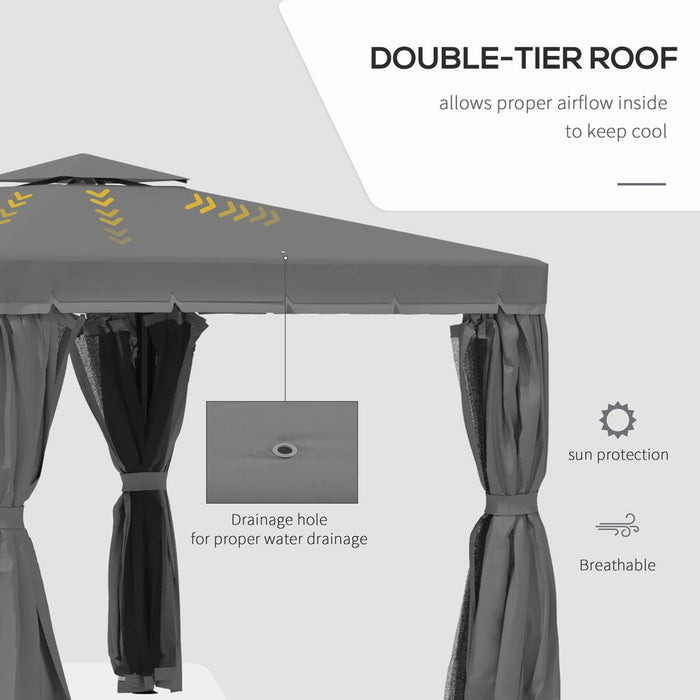 Premium 3x3m Gazebo Canopy - 2 Tier Roof, Mosquito Net, Aluminum - Dark Grey