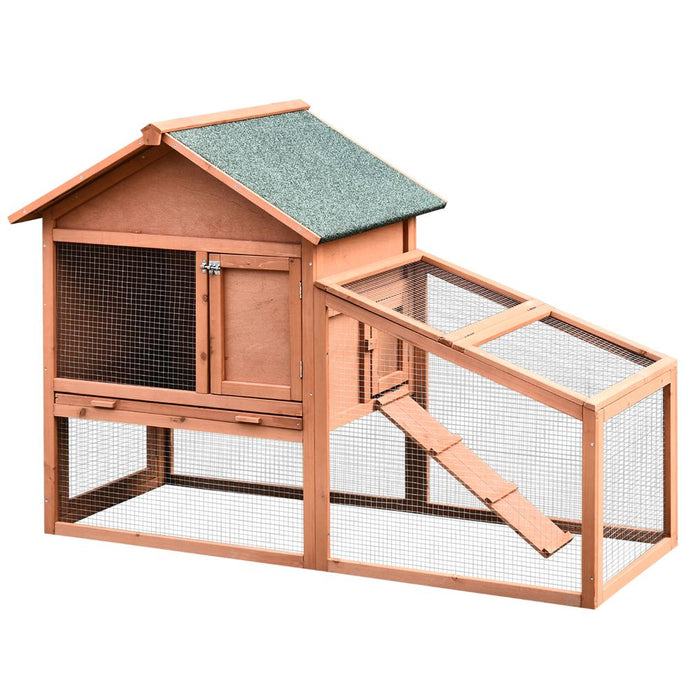 Premium 2 Tier Wood Rabbit Hutch - Waterproof Roof & Ramp - 144 x 64.5 x 100 cm