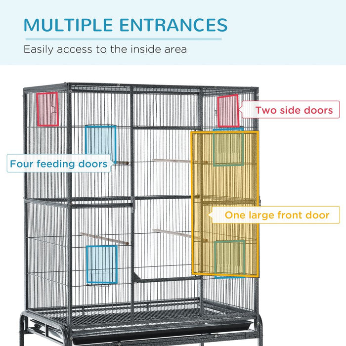 PawHut Large Bird Cage Budgie Cage with Stand, Storage Shelf, Wood Perch for Parrot Canary Parakeet Cockatiels, 81 x 48 x 162.5 cm