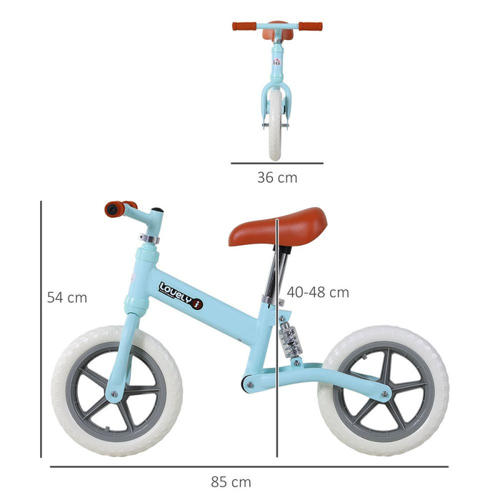 HOMCOM 12" Kids Balance Bike No Pedal Bicycle EVA Tire Adjustable Seat Toddler Training Bike W/Shock Absorber 2-5 Years Gift for Boys Girls Blue