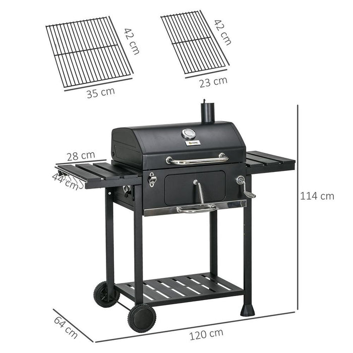 Premium Charcoal BBQ Grill Smoker Trolley - Shelves, Bottle Opener, Wheels - Best Quality & Versatility