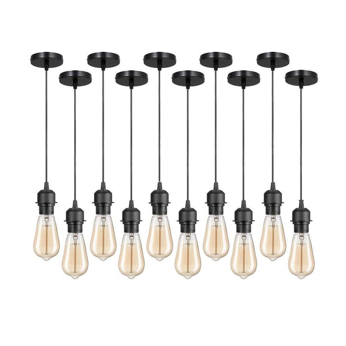 10 Pack Industrial Pendant Light, Lampshade Addable E27 Lamp Holder Light, E27 UK Holder Fitting Set With PVC Cable