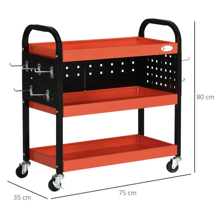 3 Tier Rolling Tool Cart Steel Mobile Service Utility Cart for Garage Mechanics