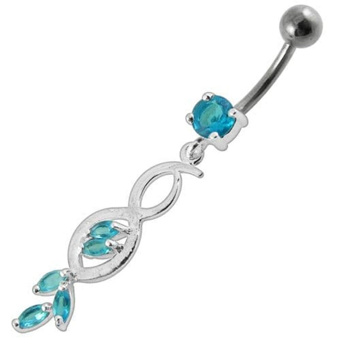 Multi Stone Jeweled Fancy Dangling SS Banana Bar Belly Ring