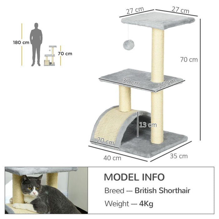 PawHut 72cm Cat Tree Climbing Tower - Light Grey