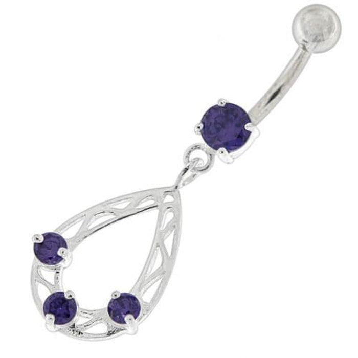 Oval Shape with Triple Stone Jeweled Belly Ring